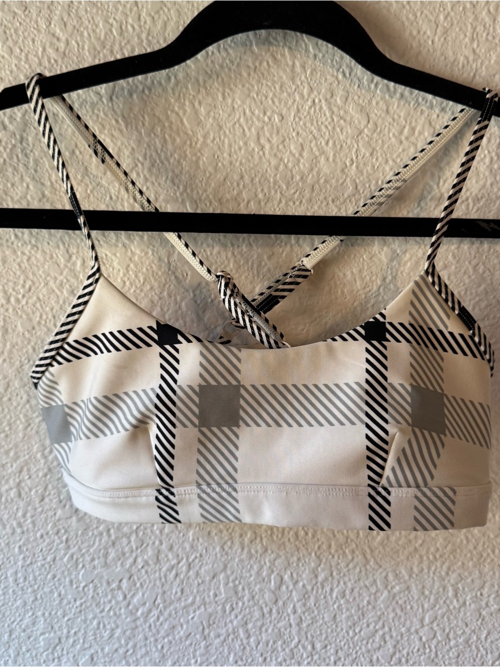 ALO Yoga Plaid Strappy Bralette - White & Gray